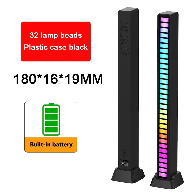 RGB Light Bar with Music Sync | 32LED Voice-Activated Pickup Rhythm Lamp | App Control | USB Powered | Ambient Light for Gaming, Car, Party, Room Decor — Black