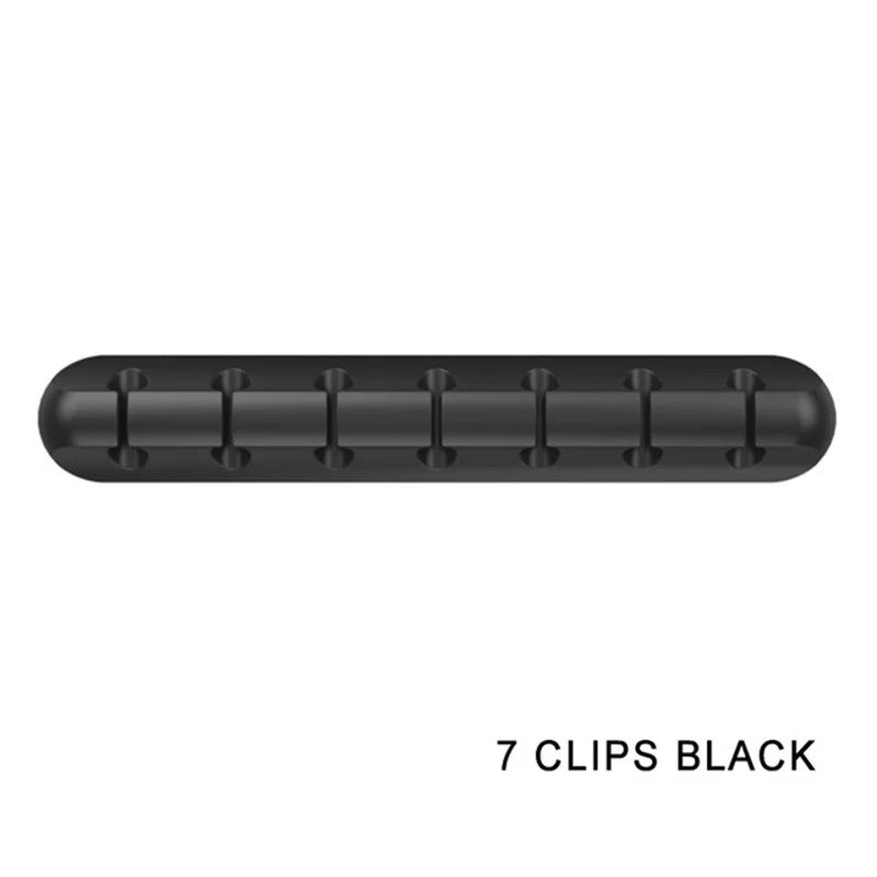 Silicone Cable Organizer Clip | 5-Channel Self-Adhesive Cord Holder | Desk Cable Management for USB, Charging, Mouse & Keyboard Wires — Black