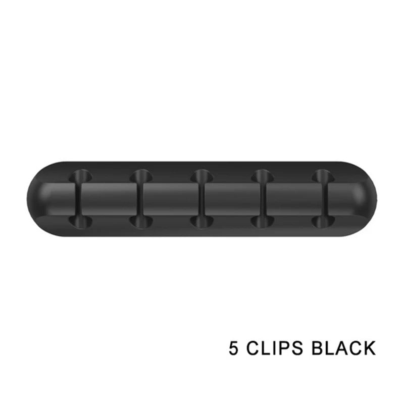 Silicone Cable Organizer Clip | 5-Channel Self-Adhesive Cord Holder | Desk Cable Management for USB, Charging, Mouse & Keyboard Wires — Black