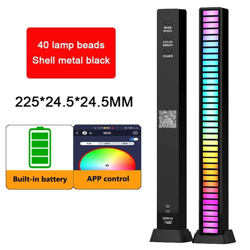 RGB Light Bar with Music Sync | 32LED Voice-Activated Pickup Rhythm Lamp | App Control | USB Powered | Ambient Light for Gaming, Car, Party, Room Decor — Black