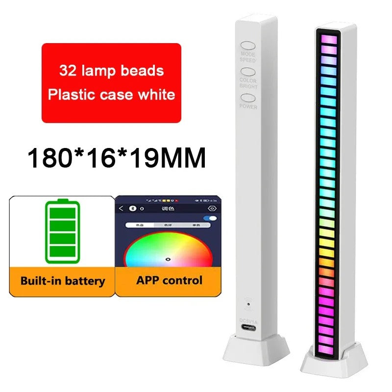 RGB Light Bar with Music Sync | 32LED Voice-Activated Pickup Rhythm Lamp | App Control | USB Powered | Ambient Light for Gaming, Car, Party, Room Decor — Black