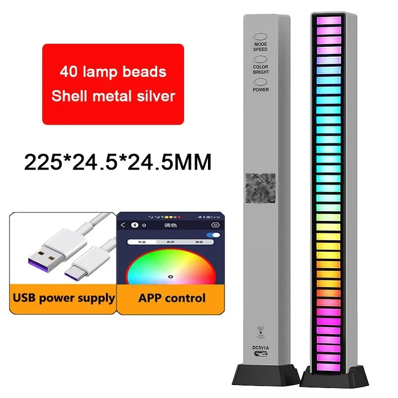 RGB Light Bar with Music Sync | 32LED Voice-Activated Pickup Rhythm Lamp | App Control | USB Powered | Ambient Light for Gaming, Car, Party, Room Decor — Black
