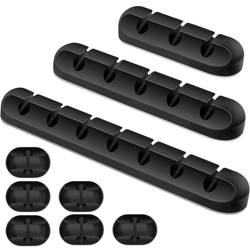 Silicone Cable Organizer Clip | 5-Channel Self-Adhesive Cord Holder | Desk Cable Management for USB, Charging, Mouse & Keyboard Wires — Black
