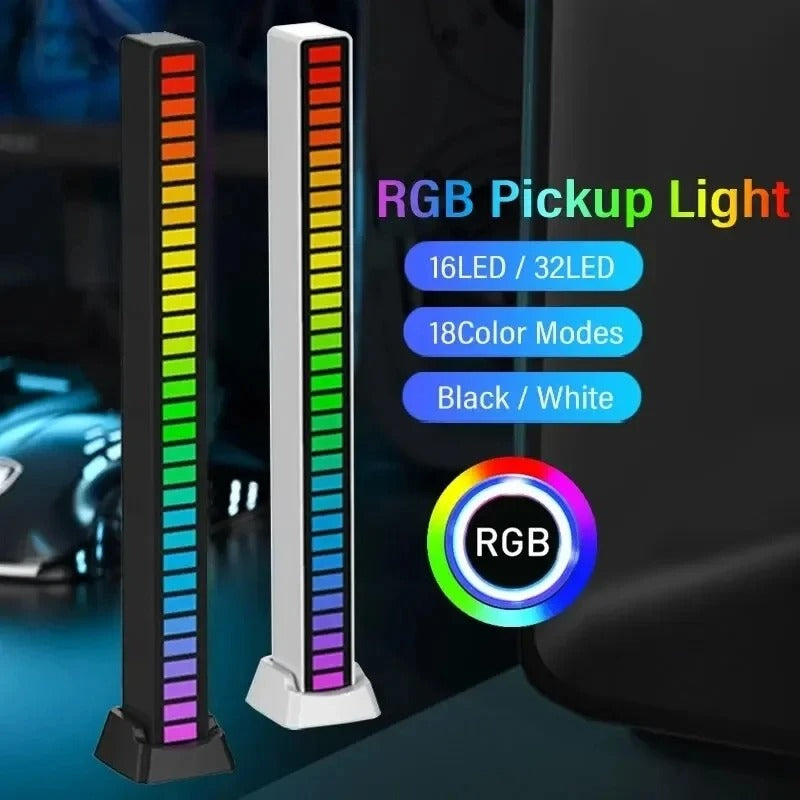 RGB Light Bar with Music Sync | 32LED Voice-Activated Pickup Rhythm Lamp | App Control | USB Powered | Ambient Light for Gaming, Car, Party, Room Decor — Black