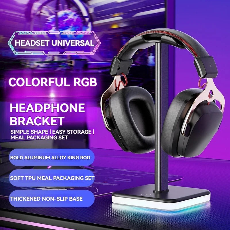 RGB Headphone Stand with Lighting | Adjustable Color Control | Universal Gaming Headset Holder | Desktop Display & Storage for PC Gamers — Black