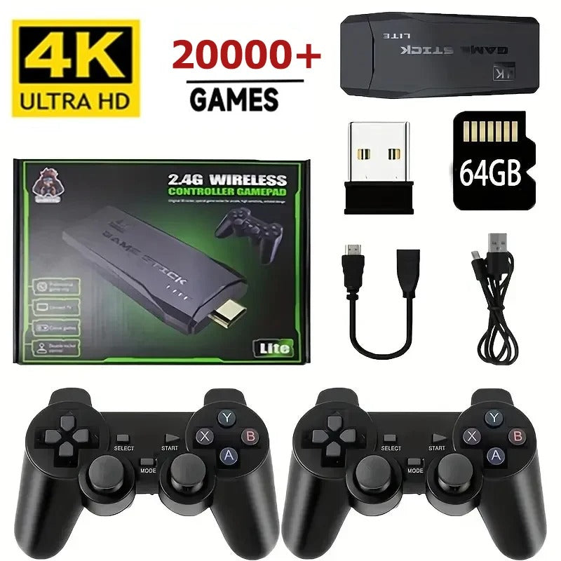 4K HDMI Retro Game Console | 20,000+ Built-In Games | Dual 2.4G Wireless Controllers | 64GB | Plug & Play TV Gaming Stick for PS1/SNES/NES