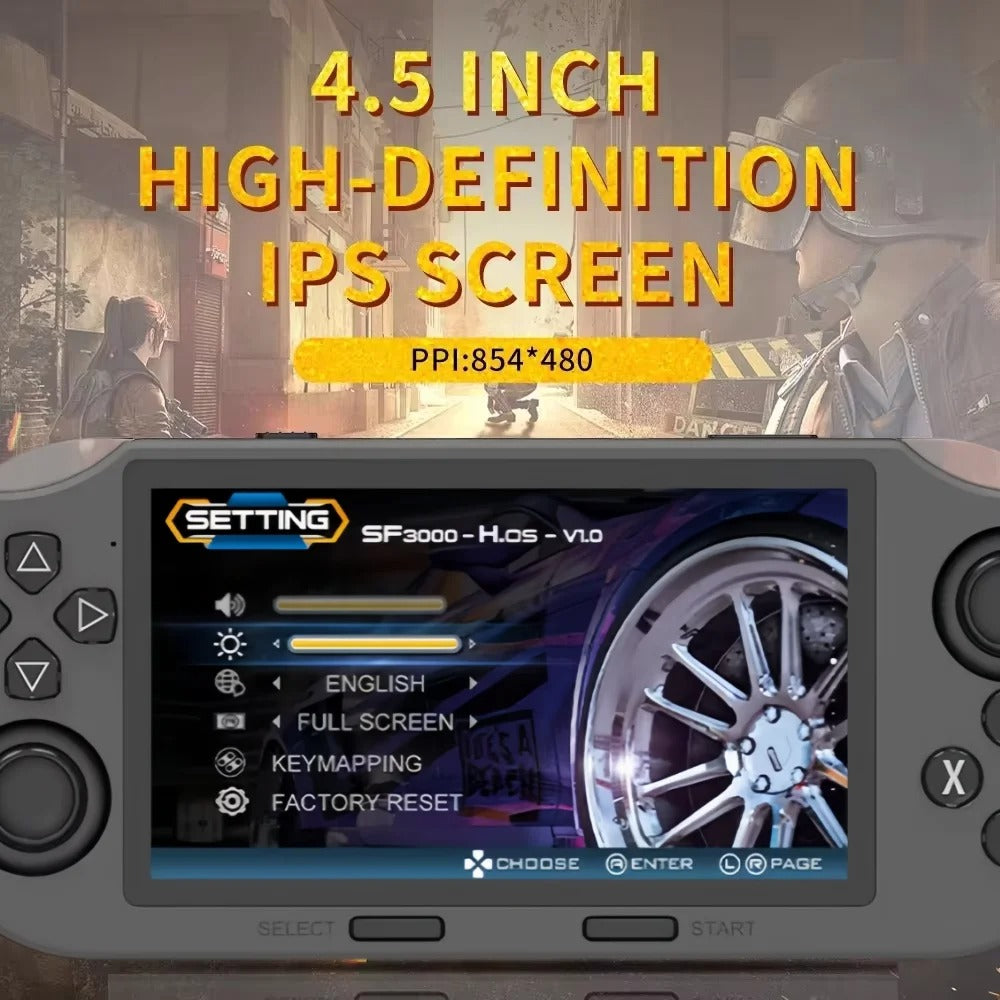 SF3000 Retro Handheld Game Console | 4.5" IPS Screen | 20,000+ Built-In Games | 64GB | Black