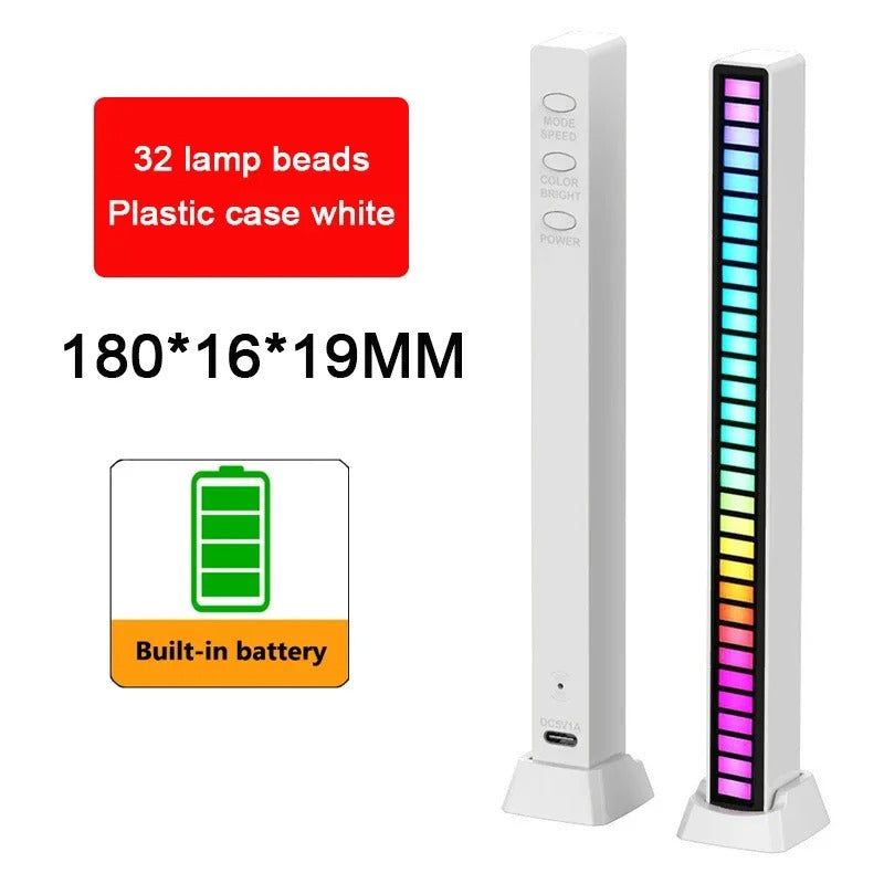RGB Light Bar with Music Sync | 32LED Voice-Activated Pickup Rhythm Lamp | App Control | USB Powered | Ambient Light for Gaming, Car, Party, Room Decor — Black