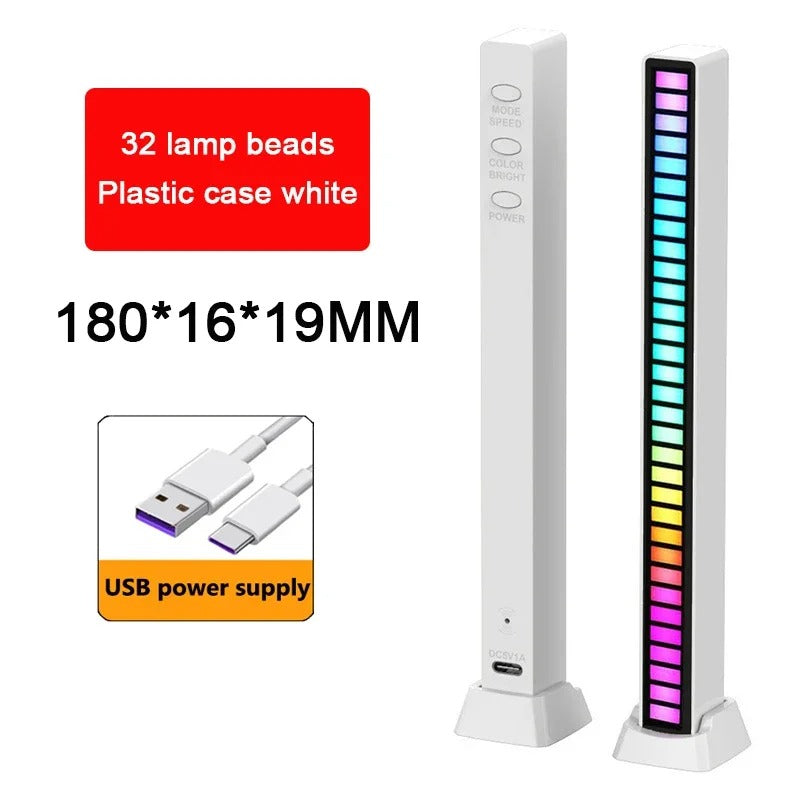 RGB Light Bar with Music Sync | 32LED Voice-Activated Pickup Rhythm Lamp | App Control | USB Powered | Ambient Light for Gaming, Car, Party, Room Decor — Black