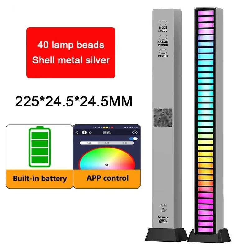 RGB Light Bar with Music Sync | 32LED Voice-Activated Pickup Rhythm Lamp | App Control | USB Powered | Ambient Light for Gaming, Car, Party, Room Decor — Black
