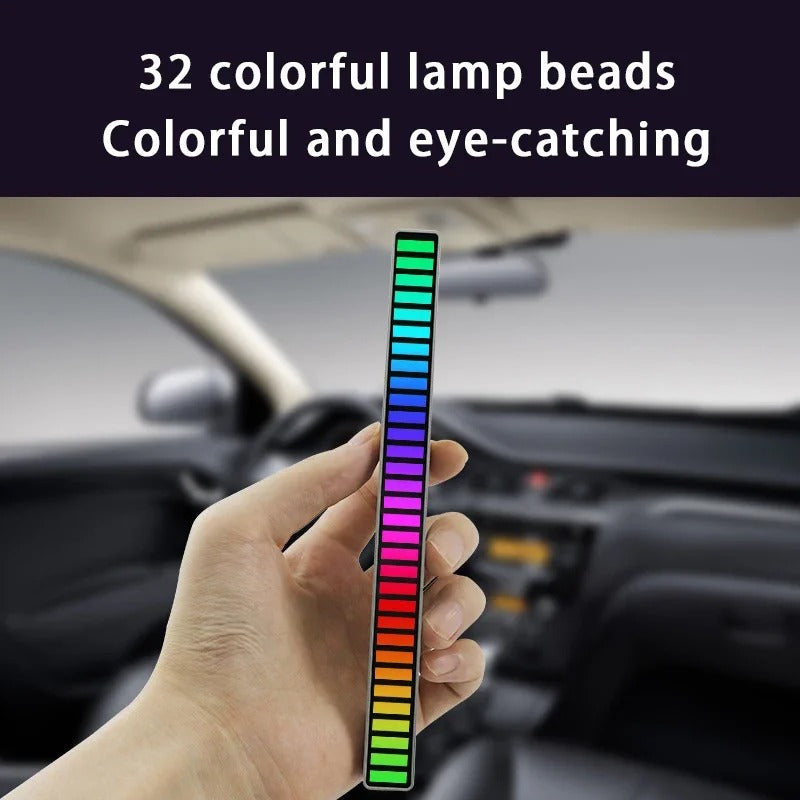 RGB Light Bar with Music Sync | 32LED Voice-Activated Pickup Rhythm Lamp | App Control | USB Powered | Ambient Light for Gaming, Car, Party, Room Decor — Black