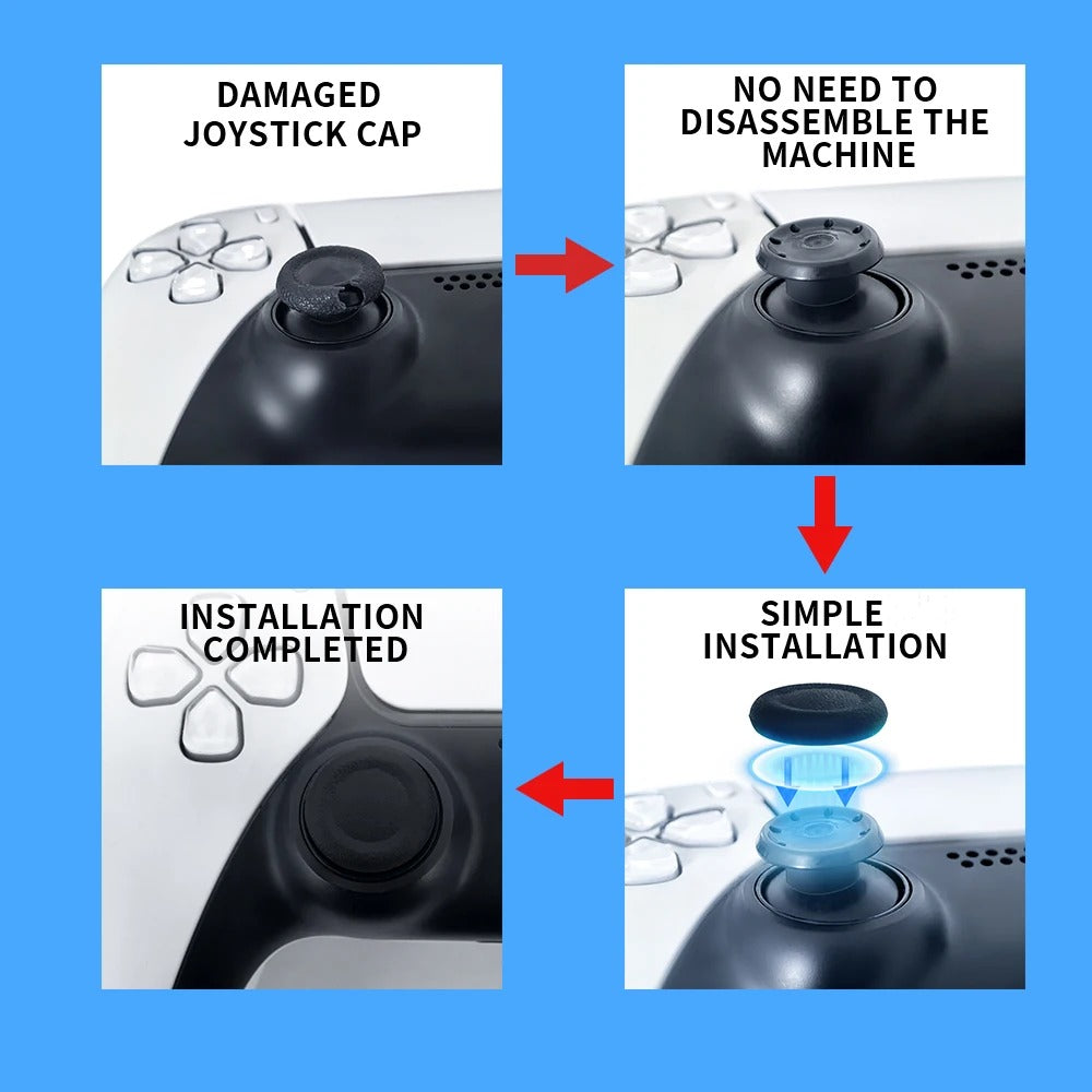 PS5/PS4 Thumb Grip Caps | 6-Piece Silicone Anti-Slip Joystick Cover Set | Replacement Analog Stick Grips for PlayStation 5 & 4 Controllers — Black