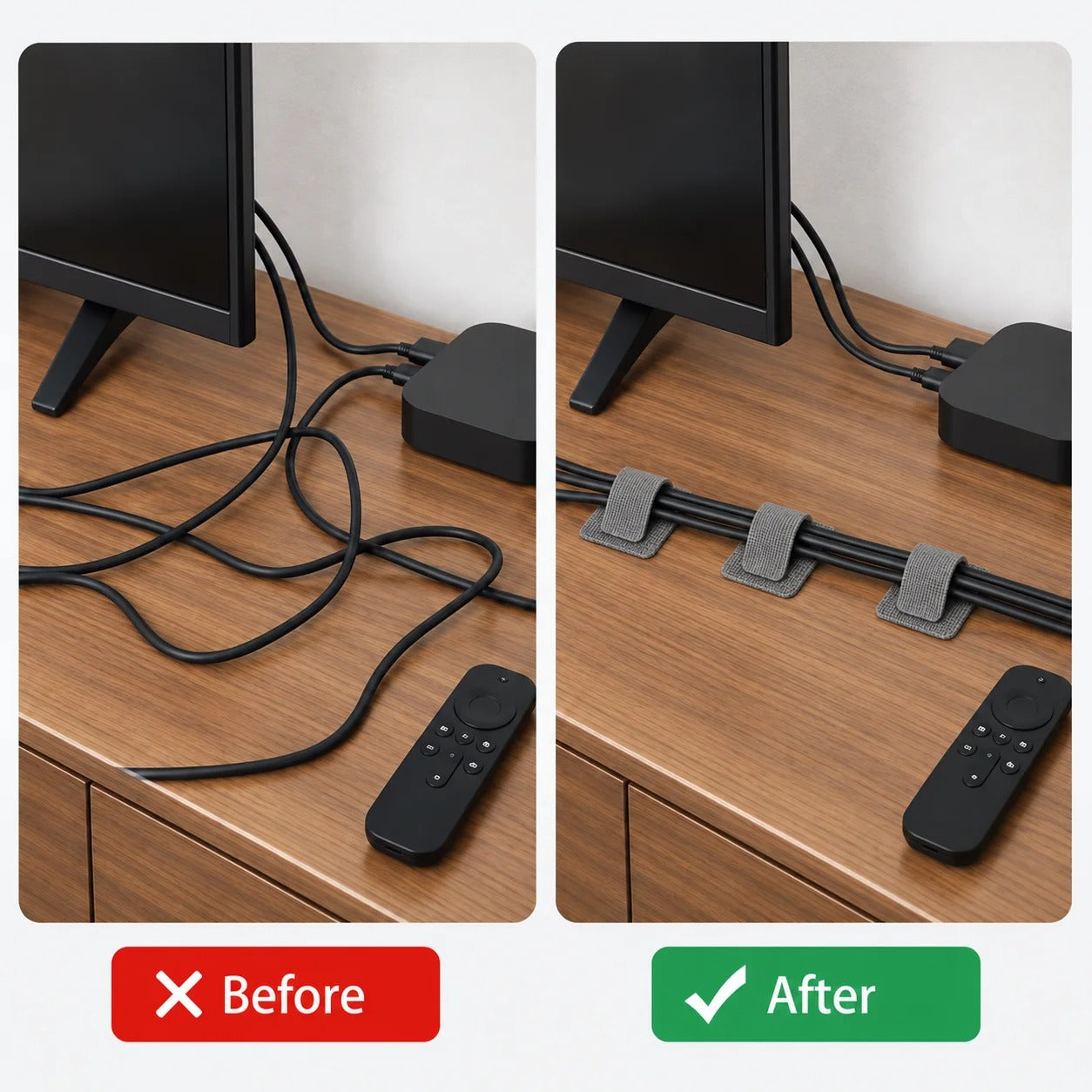 Self-Adhesive Cable Organizer Straps | 20-Piece Reusable Hook & Loop Cord Ties | Desktop Wire Management for USB, Charging & Data Cables