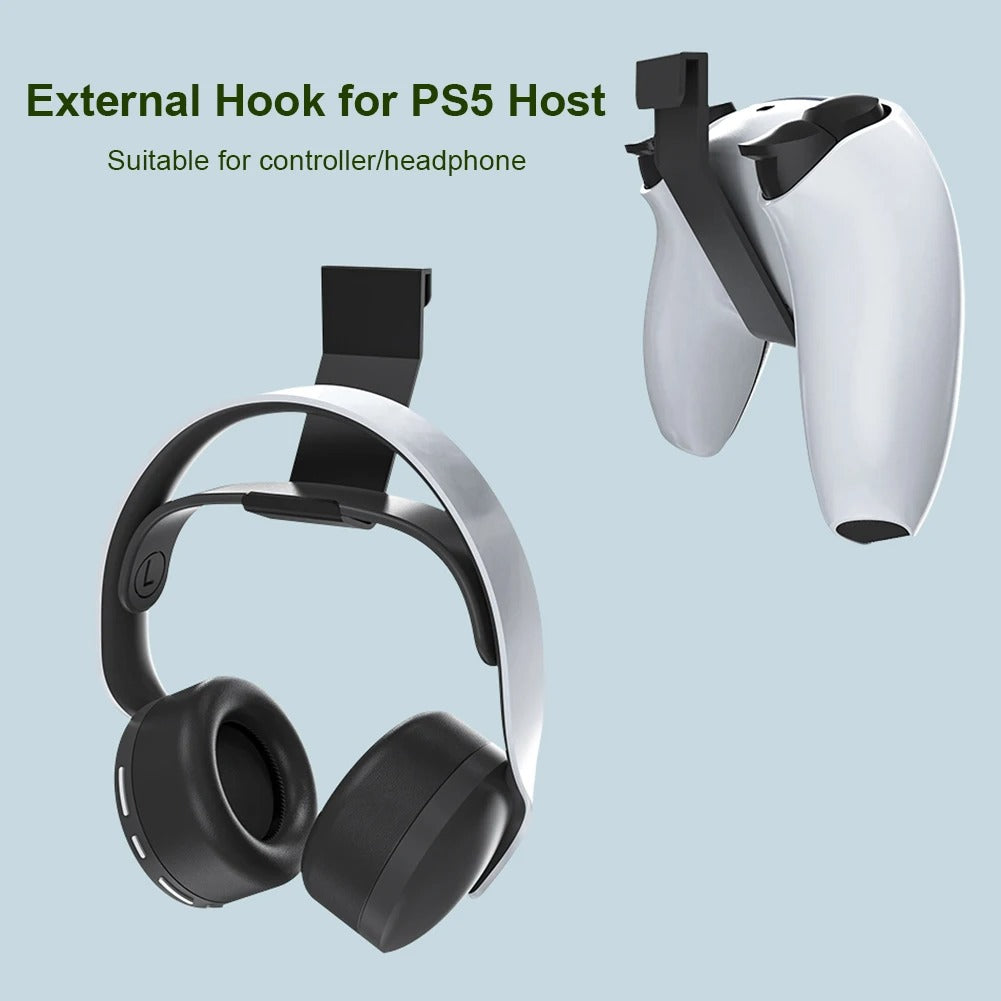 PS5 Headphone Stand Wall Mount Holder | Metal Headset Hanger & Controller Hook | Space-Saving Wall Bracket for PS5/PS5 Slim/PS5 Pro  — Black