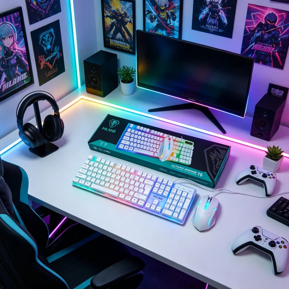 RGB Gaming Keyboard and Mouse Combo | Wired 104-Key Mechanical-Feel Keyboard | LED Backlit | Ergonomic Gaming Mouse | USB Plug & Play for PC & Laptop