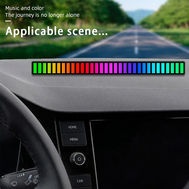 RGB Light Bar with Music Sync | 32LED Voice-Activated Pickup Rhythm Lamp | App Control | USB Powered | Ambient Light for Gaming, Car, Party, Room Decor — Black