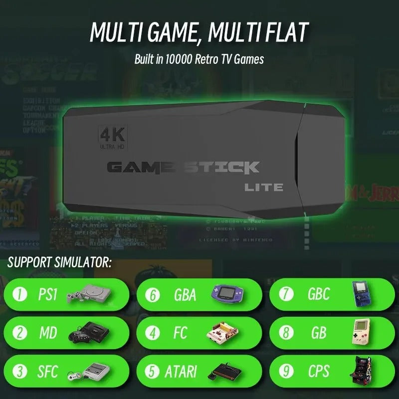 4K HDMI Retro Game Console | 20,000+ Built-In Games | Dual 2.4G Wireless Controllers | 64GB | Plug & Play TV Gaming Stick for PS1/SNES/NES