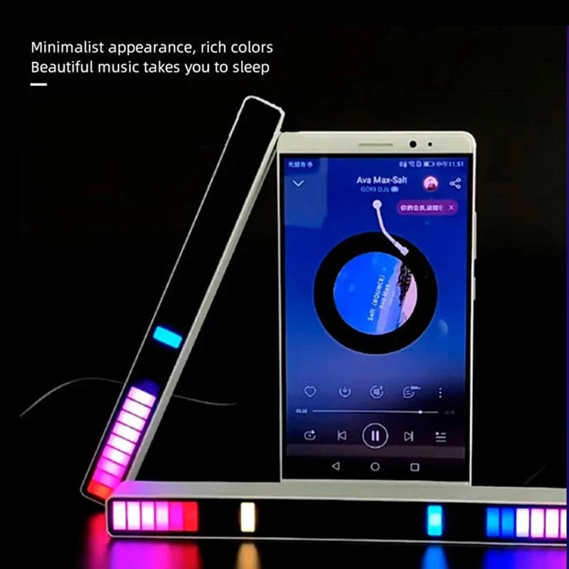 RGB Light Bar with Music Sync | 32LED Voice-Activated Pickup Rhythm Lamp | App Control | USB Powered | Ambient Light for Gaming, Car, Party, Room Decor — Black