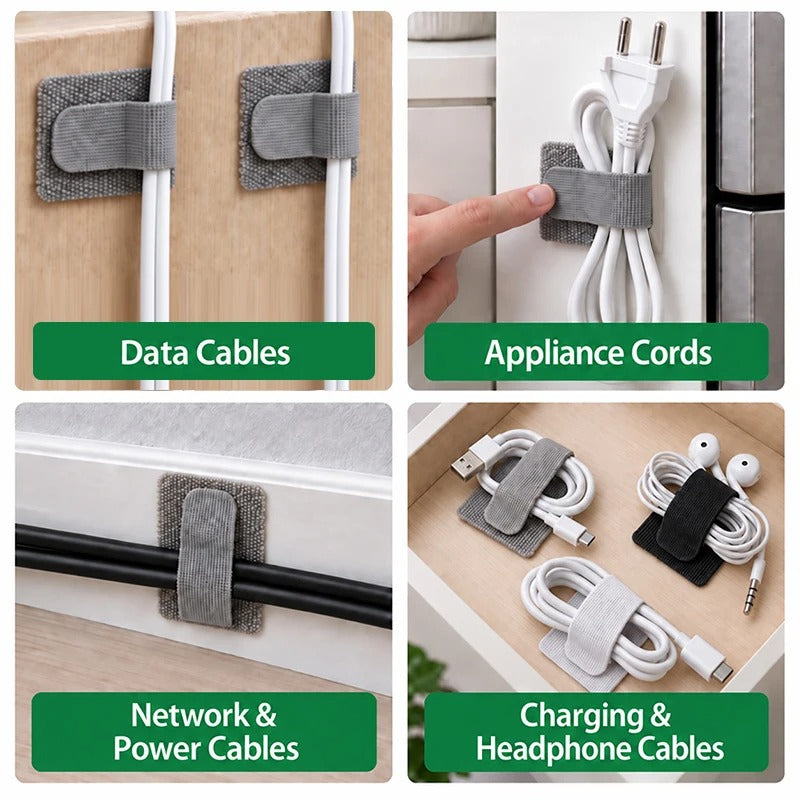 Self-Adhesive Cable Organizer Straps | 20-Piece Reusable Hook & Loop Cord Ties | Desktop Wire Management for USB, Charging & Data Cables