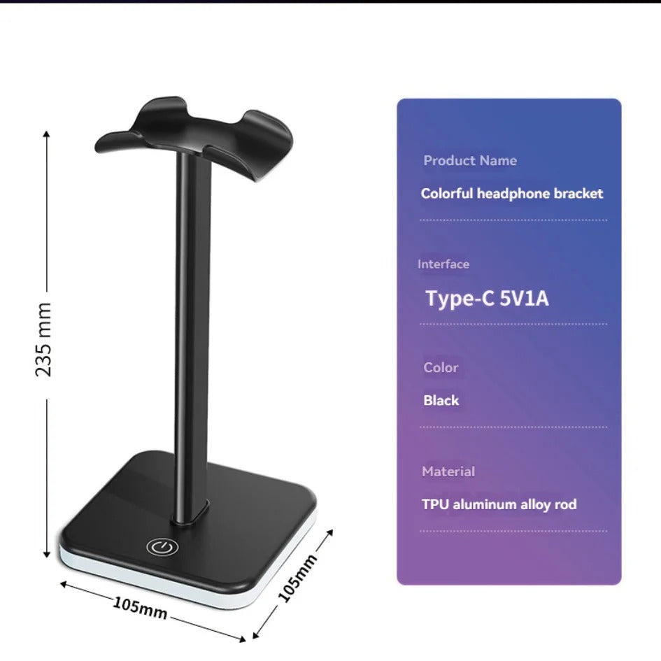 RGB Headphone Stand with Lighting | Adjustable Color Control | Universal Gaming Headset Holder | Desktop Display & Storage for PC Gamers — Black
