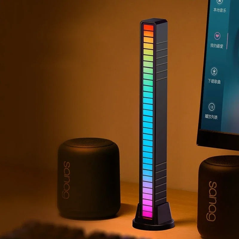 RGB Light Bar with Music Sync | 32LED Voice-Activated Pickup Rhythm Lamp | App Control | USB Powered | Ambient Light for Gaming, Car, Party, Room Decor — Black