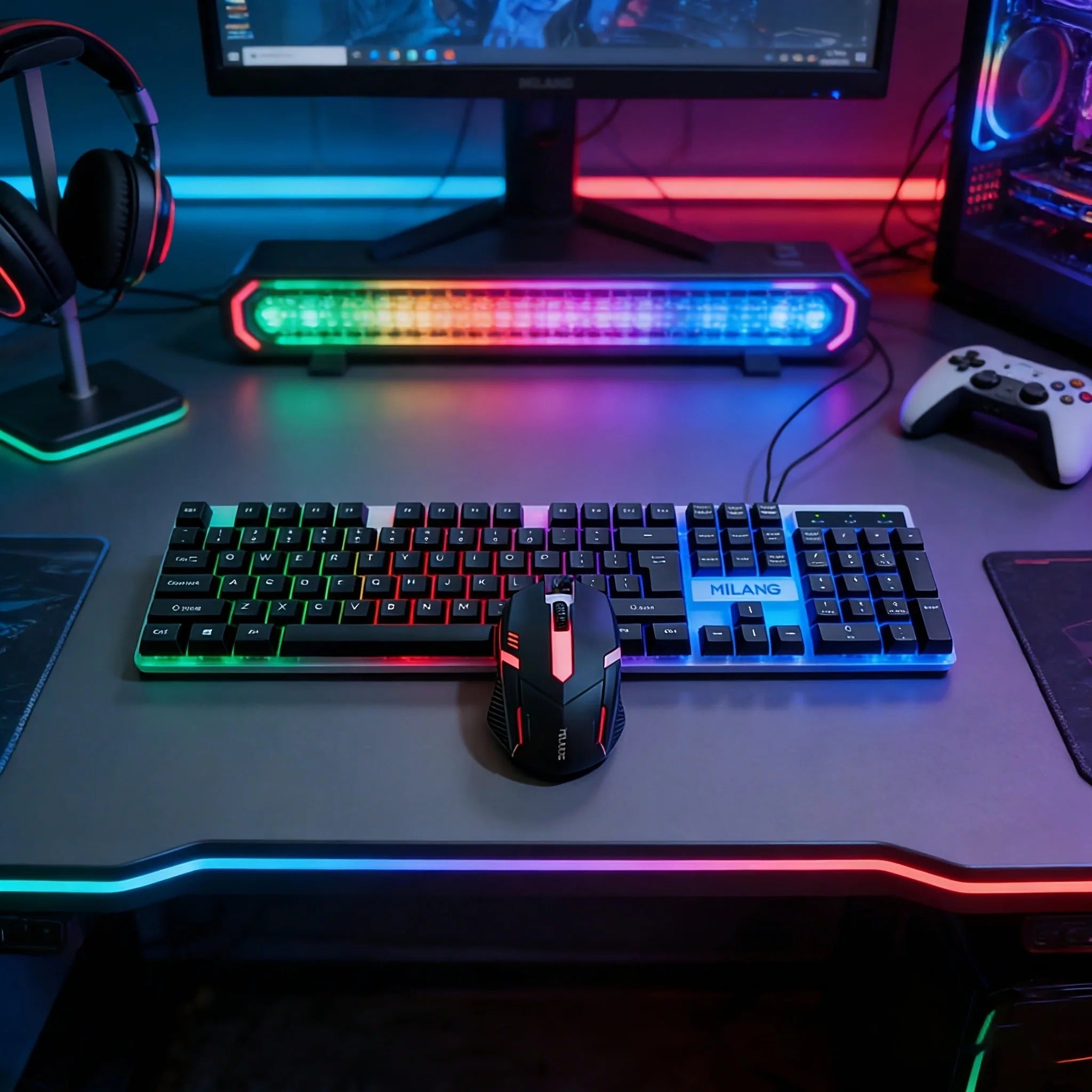 RGB Gaming Keyboard and Mouse Combo | Wired 104-Key Mechanical-Feel Keyboard | LED Backlit | Ergonomic Gaming Mouse | USB Plug & Play for PC & Laptop