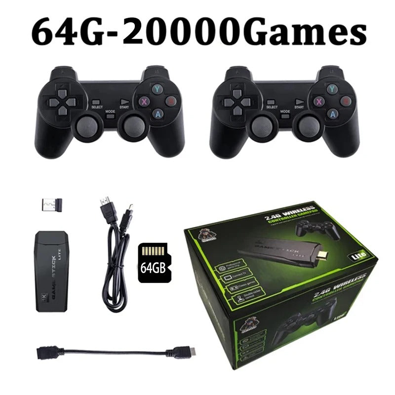 4K HDMI Retro Game Console | 20,000+ Built-In Games | Dual 2.4G Wireless Controllers | 64GB | Plug & Play TV Gaming Stick for PS1/SNES/NES